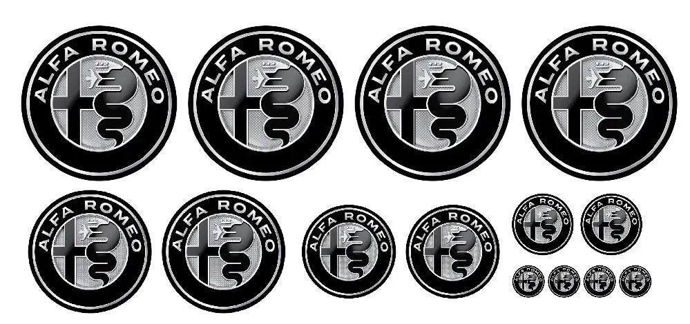 kit 14 Adesivi Resinati 3D Alfaromeo old colore bianco e nero