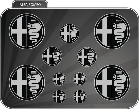 kit 11 Adesivi Resinati 3D Alfaromeo old colore nero