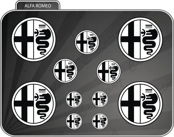 kit 11 Adesivi Resinati 3D Alfaromeo old colore bianco e nero