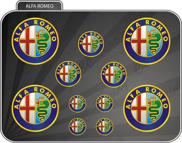 kit 11 Adesivi resinati 3D Alfaromeo colore originale logo 90 style